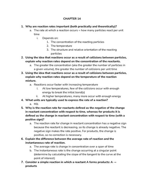 Textbook Chapter 14 Notes - CHEM 1602 - Vandy - Studocu