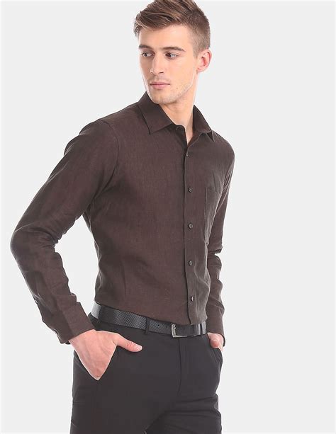 Buy Arrow Men Men Brown French Placket Solid Linen Formal Shirt - NNNOW.com