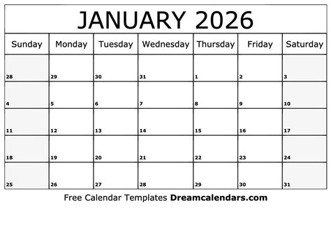 January 2026 Calendar - Free Printable with Holidays and Observances