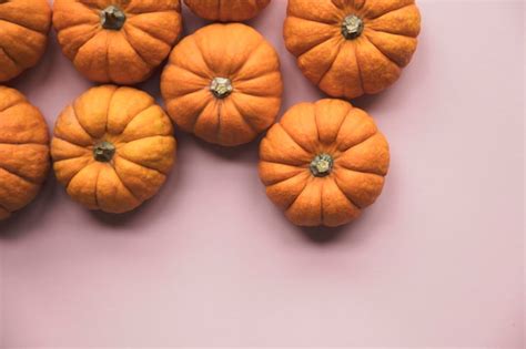 Premium Photo | Autumn pumpkins on a pastel pink background