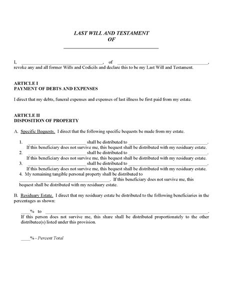 Simple Will For Single Person By State - Free Printable Legal Forms