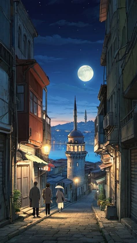 Istanbul, Bosfor , night ,Anime Miyazaki