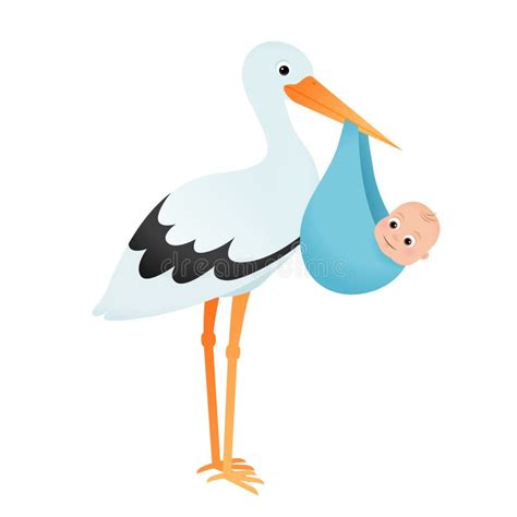 Stork with baby boy stock vector. Illustration of child - 188395441