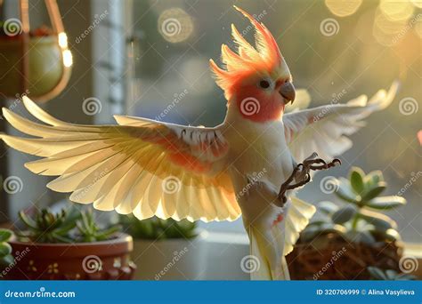 Colorful Cockatiel Mid-flight, Wings Spread Wide at Home. the Room with ...