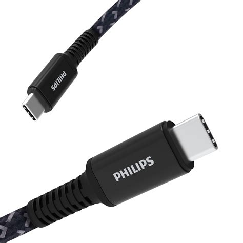 Philips USB Type C Cable, USB-C to USB-C Black Nylon Braided Fast ...