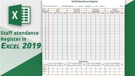 how to create staff attendance register | Sheet in ms excel 2019 - YouTube