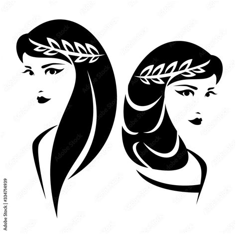 beautiful goddess woman with laurel wreath black and white vector ...