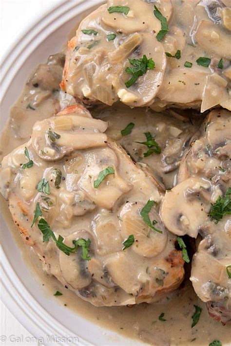 Pork Chops with Creamy Mushroom Sauce - Gal on a Mission