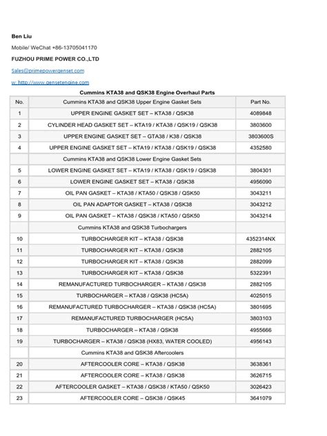 Cummins Part Catalog | PDF | Heat Exchanger | Piston