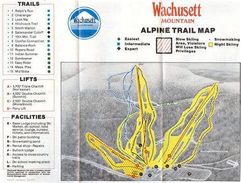 Circa 1985 Wachusett Trail Map - New England Ski Map Database - NewEnglandSkiHistory.com