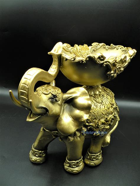 Gold Elephant 10 Elephant Trunk Statue Lucky Figurine | Etsy