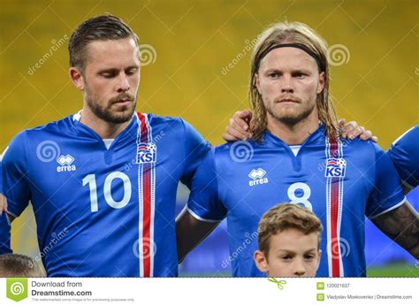 KYIV, UKRAINE - SEPT 5, 2016: Gylfi Sigurdsson (L) and Birkir B ...