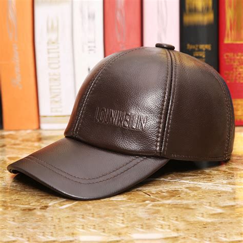 Men Vintage Genuine Leather Baseball Cap Outdoor Caps Adjustable Caps ...