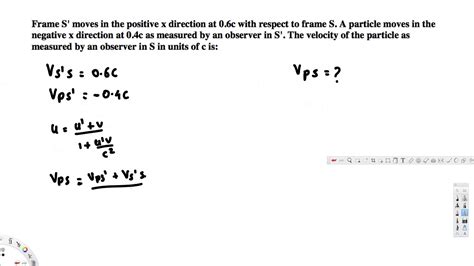 The velocity of the particle as measured by an observer in S in units ...