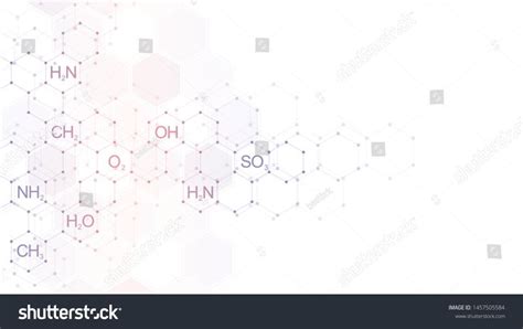 Abstract chemistry pattern on clean white background with chemical formulas and molecular ...