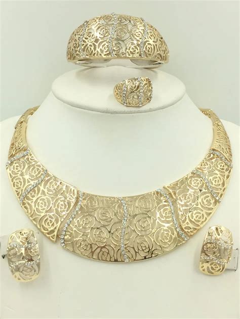 dubai gold 18K Nigerian Beads Wedding Jewelry Set Bridal Dubai Gold Plated Jewelry Sets African ...