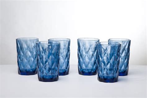 Amazon.com | Blue Big Water Glasses 12 Ounce ,Drinking Glasses Set of 6 ...