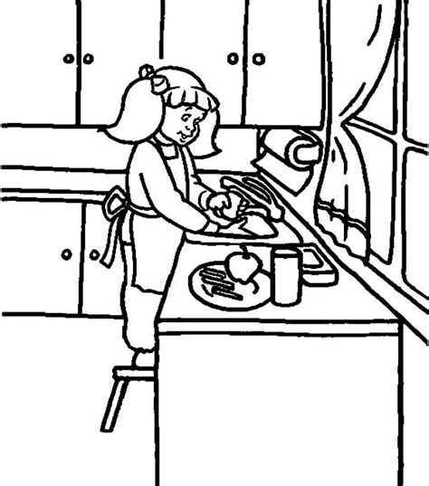 Washing Dish In The Kitchen Coloring Pages - Download & Print Online Coloring Pages for Free ...