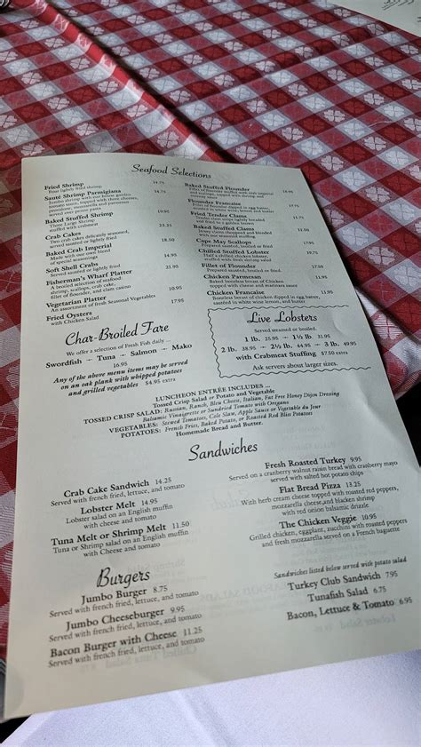 Menu at The Lobster House restaurant, Cape May, 906 Schellengers Landing Rd