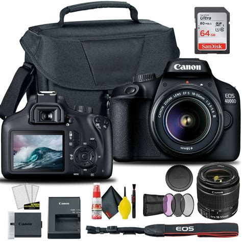 Canon EOS 4000D / Rebel T100 DSLR Camera with 18-55mm Lens + Creative Filter Set, EOS Camera Bag ...