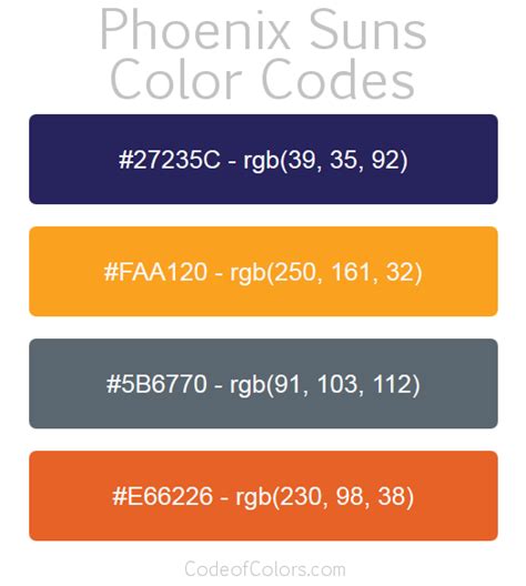 Phoenix Suns Colors - Hex and RGB Color Codes