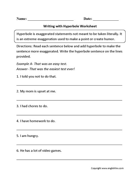 Hyperbole worksheets: Fun and Engaging Exercises for Figurative Language Mastery