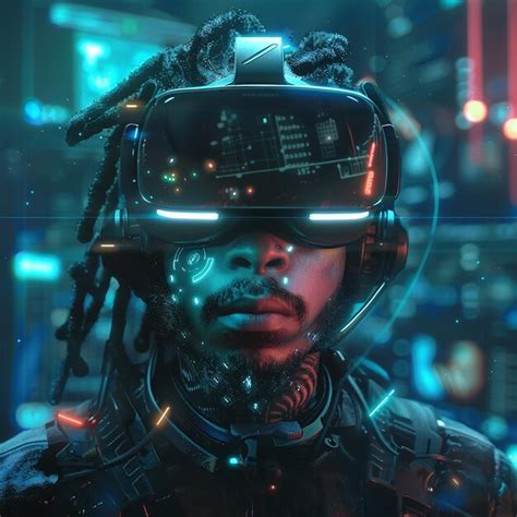 Black Hacker Immersed in a Futuristic VR Simulation | Premium AI ...