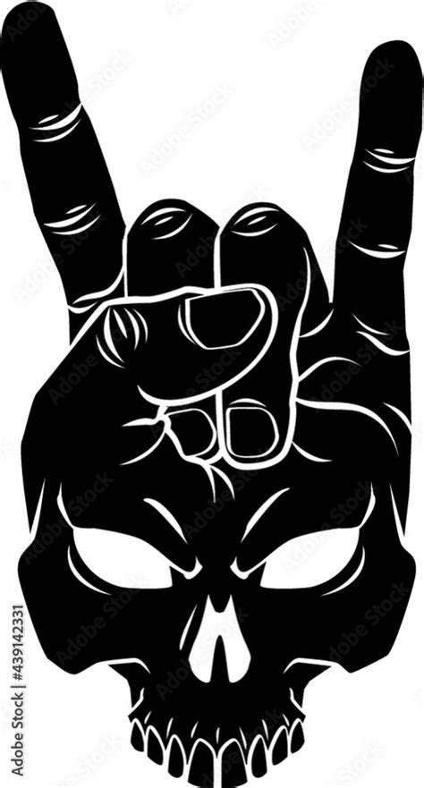 human skull hand gestures Rock and Roll sign of the horns Stock Vector | Adobe Stock