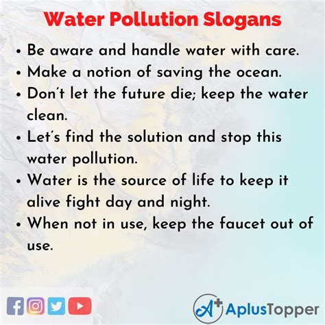 Water Pollution Slogans | Unique and Catchy Water Pollution Slogans in English - A Plus Topper