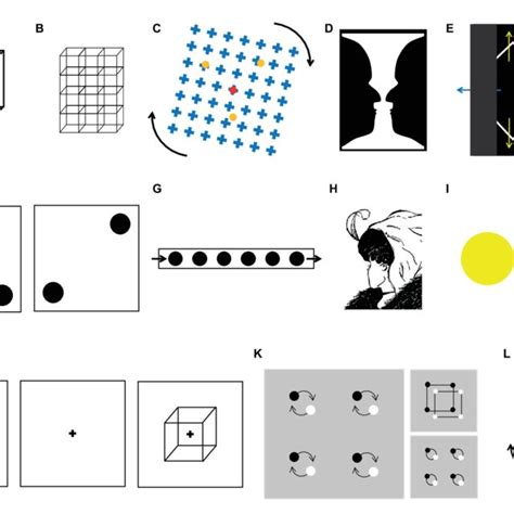 | Examples of ambiguous figures. (A) Necker cube. (B) Array or lattice ...