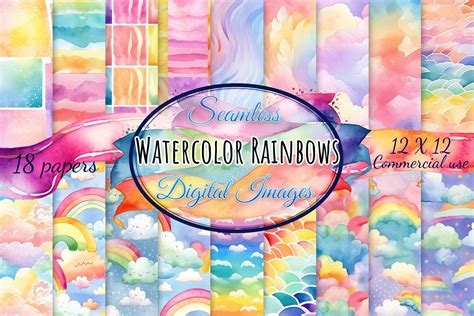 18 Watercolor Rainbow Digital Paper Watercolor Rainbow - Etsy