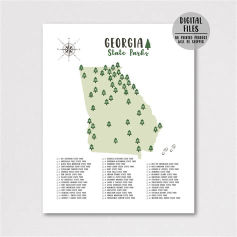 Georgia State Parks Map | Gift For Hiker | Georgia Map | Digital Print ...