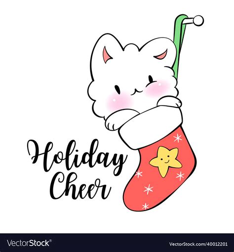 Christmas kawaii cat with sock holiday cheer Vector Image