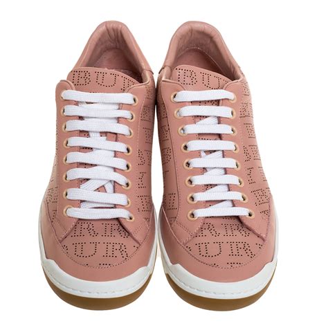 Burberry Pink Perforated Leather Timsbury Low Top Sneakers Size 39.5 ...