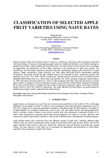 (PDF) CLASSIFICATION OF SELECTED APPLE FRUIT VARIETIES USING NAIVE ...