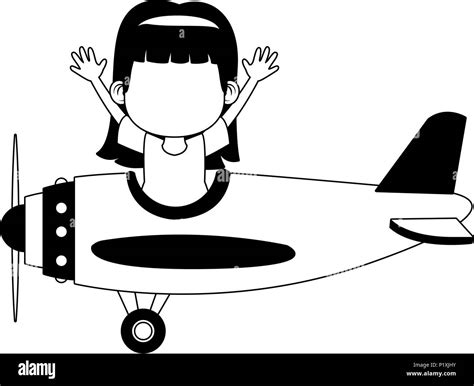 Girl flying on vintage airplane in black and white Stock Vector Image & Art - Alamy