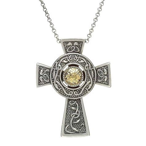 Celtic Cross Pendant - Antiqued Sterling Silver with 18k Gold Bead Celtic Cross Necklace - Large ...