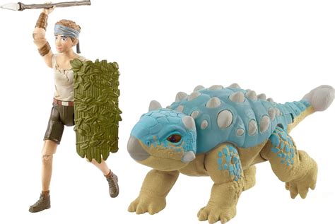 World Human & Dino Pack Ben & Ankylosaurus Bumpy Action Figures, Spear Accessory, Camp ...