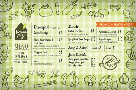 organic food vegan restaurant menu board or placemat vector template ...