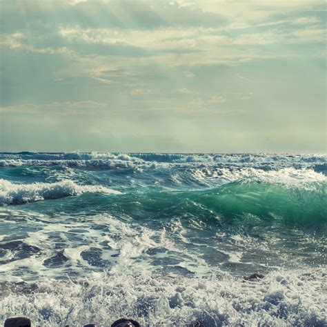 Seascape Wallpaper 4K, Waves, Sun rays, 5K