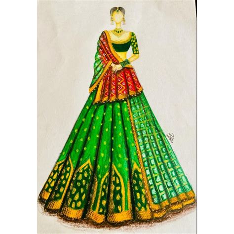 Bridal lehenga , fashion illustration , traditional illustration | Dress illustration art, Bride ...