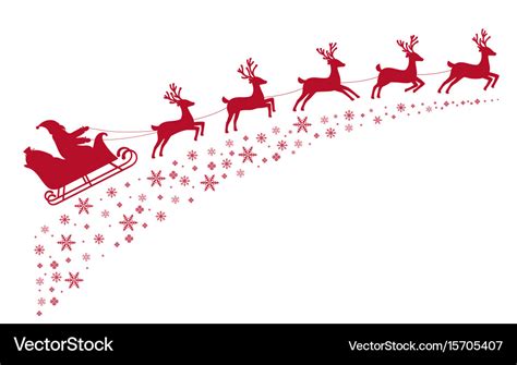 Santa sleigh reindeer flying on background Vector Image