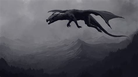 Fantasy Black Dragon Is Flying Above 4K HD Dreamy Wallpapers | HD Wallpapers | ID #35980