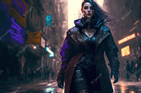 Premium Photo | Cyberpunk woman on futuristic street generative ai illustration