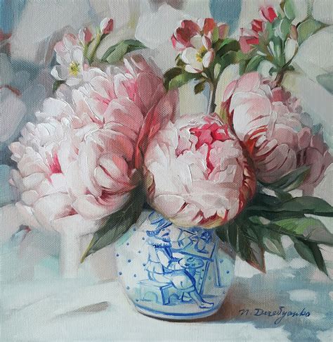 Peonies Blossom Art Oil Painting Canvas Original Art Floral Painting ...