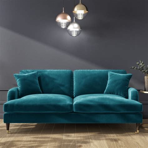 Payton Teal Blue Velvet 3 Seater Sofa | Furniture123 | Velvet sofa ...