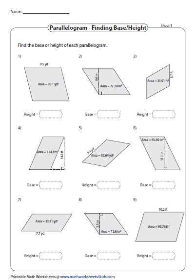 Find the base or height of Parallelograms | Decimals | Parallelogram, Area worksheets, Math ...