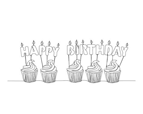 Premium Vector | Continuous one line drawing of birthday cake cupcake ...