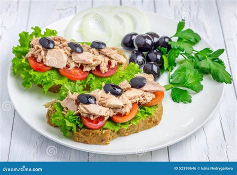 Healthy Sandwiches with Tuna Fish Stock Photo - Image of delicious, olive: 52399646