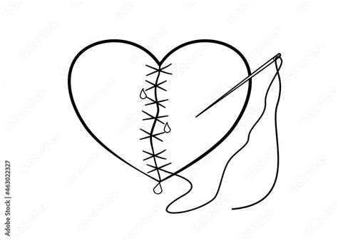 Drawing Line art of Broken heart was cut and attached with many pin ...